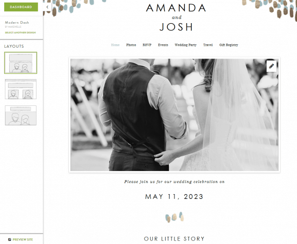 Minted Wedding Site layout